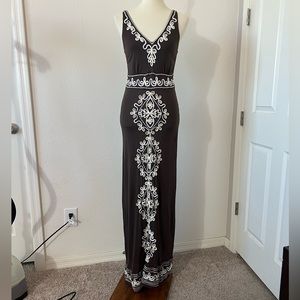 INC Brown Embroidered Maxi Dress